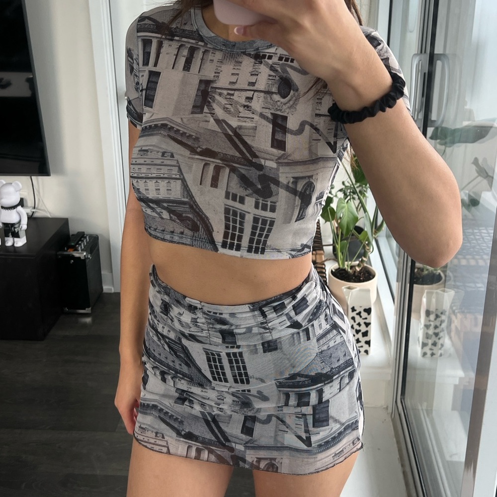 Gray Printed Top and Shorts Set